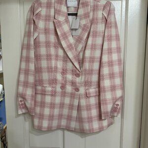NEW with Tags Elie Tahari Pink and White Plaid Jacket sz 6